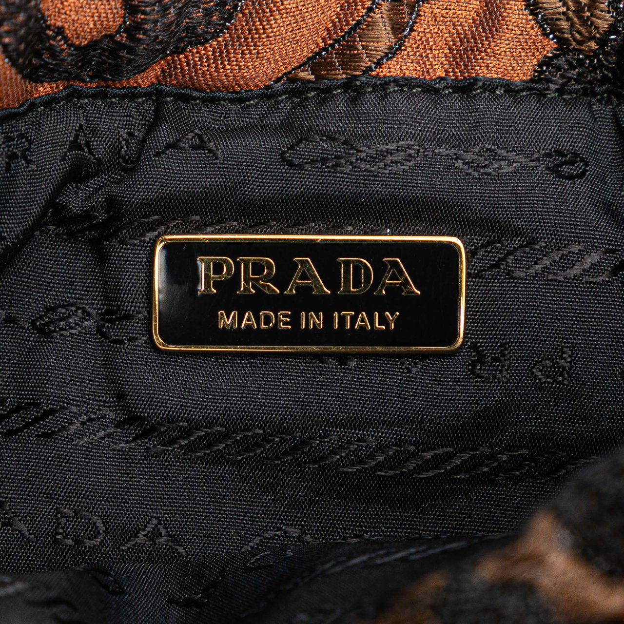 Prada Brocade Canvas Broccato Drawstring Pouch Bruin