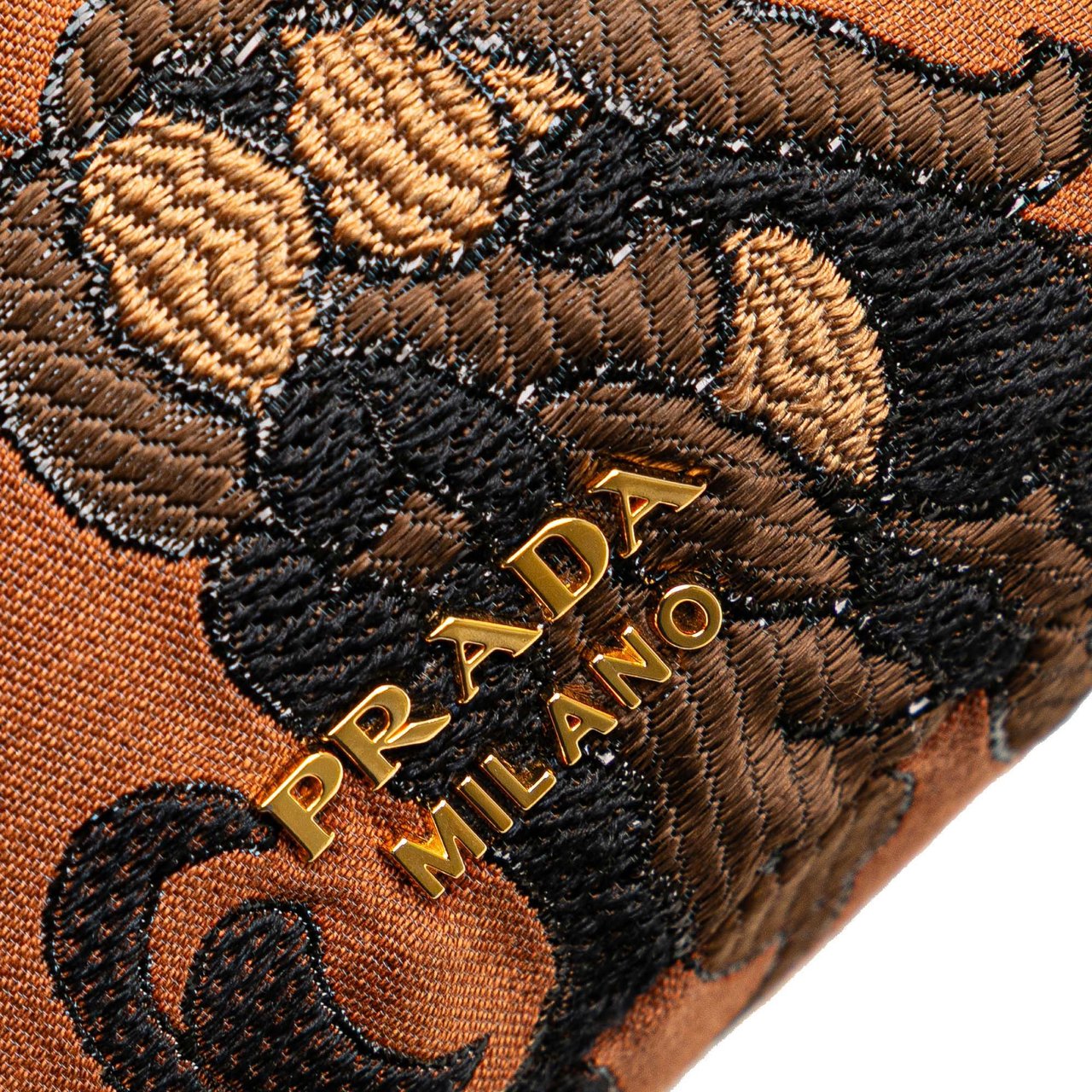 Prada Brocade Canvas Broccato Drawstring Pouch Bruin