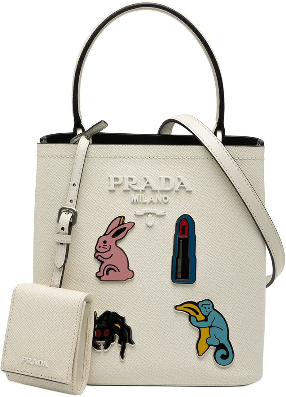 Prada Small Saffiano Cuir Smalto Panier Satchel Wit