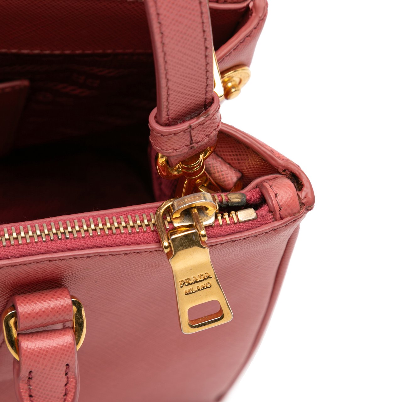 Prada Small Saffiano Lux Galleria Double Zip Satchel Roze