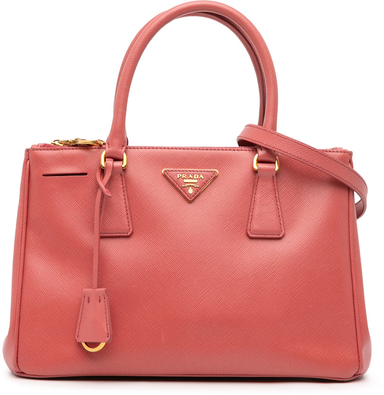 Prada Small Saffiano Lux Galleria Double Zip Satchel Roze
