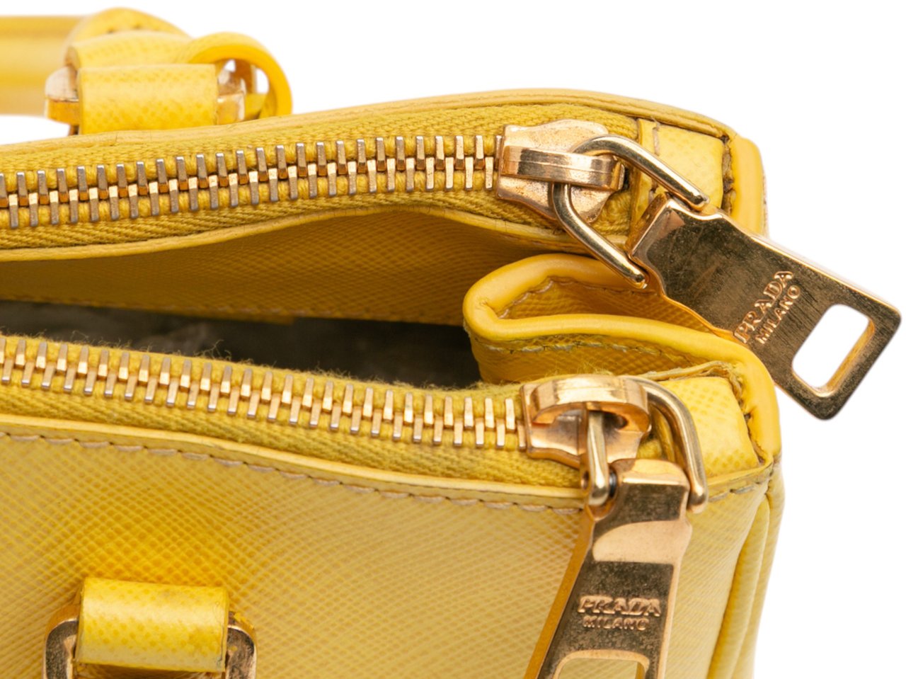 Prada Small Saffiano Lux Galleria Double Zip Satchel Geel
