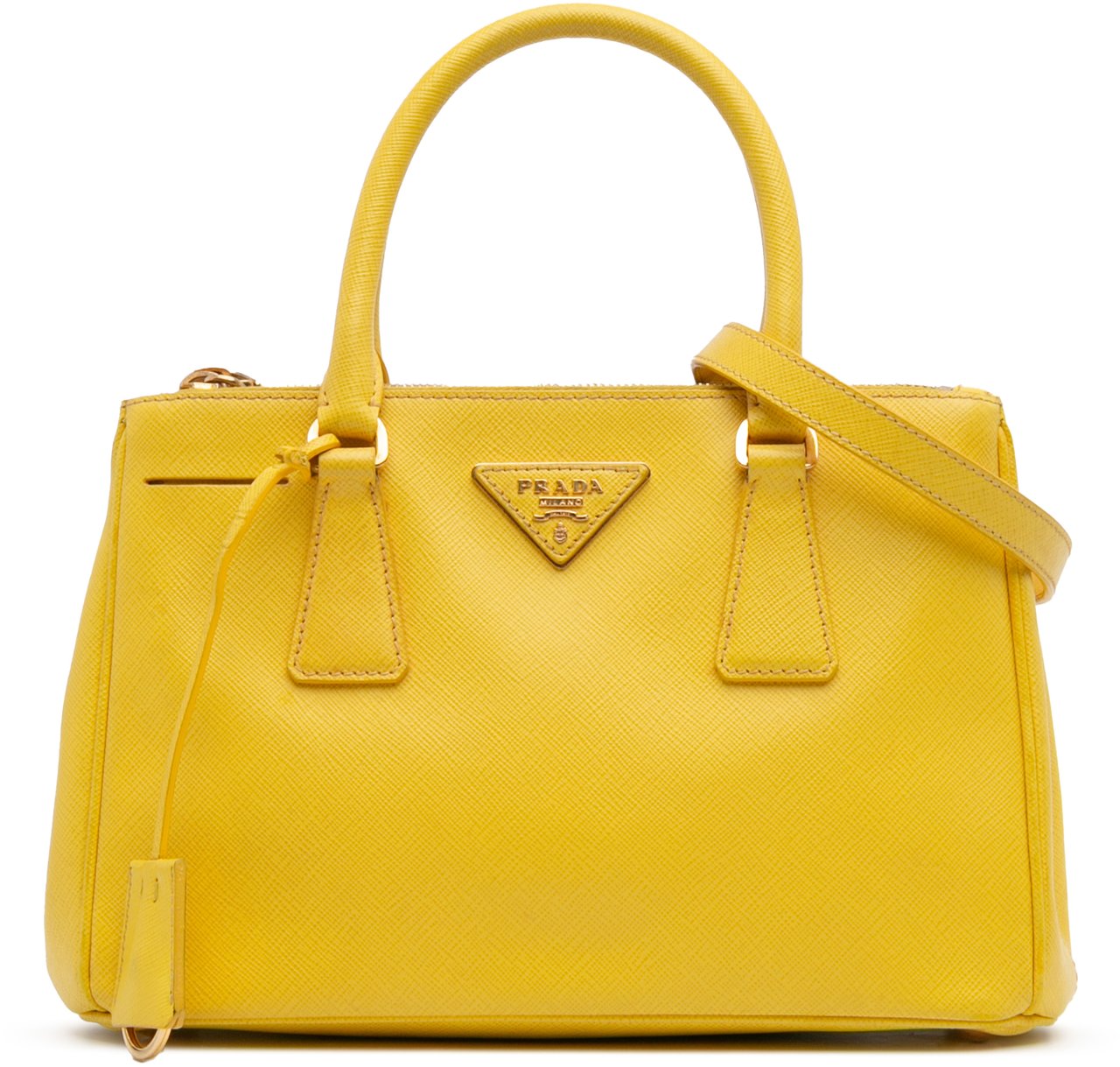 Prada Small Saffiano Lux Galleria Double Zip Satchel Geel