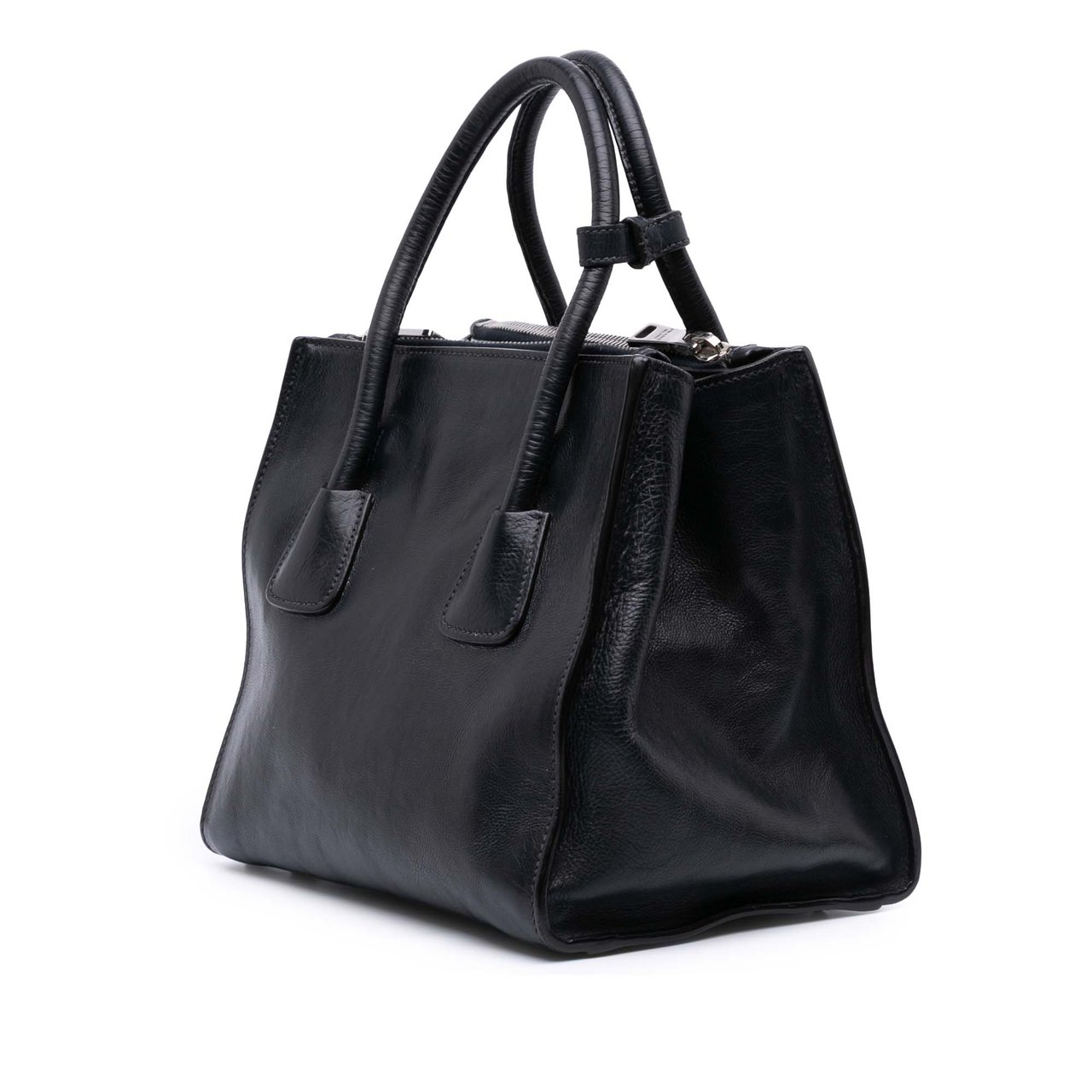 Prada Glace Calf Twin Pocket Satchel Zwart