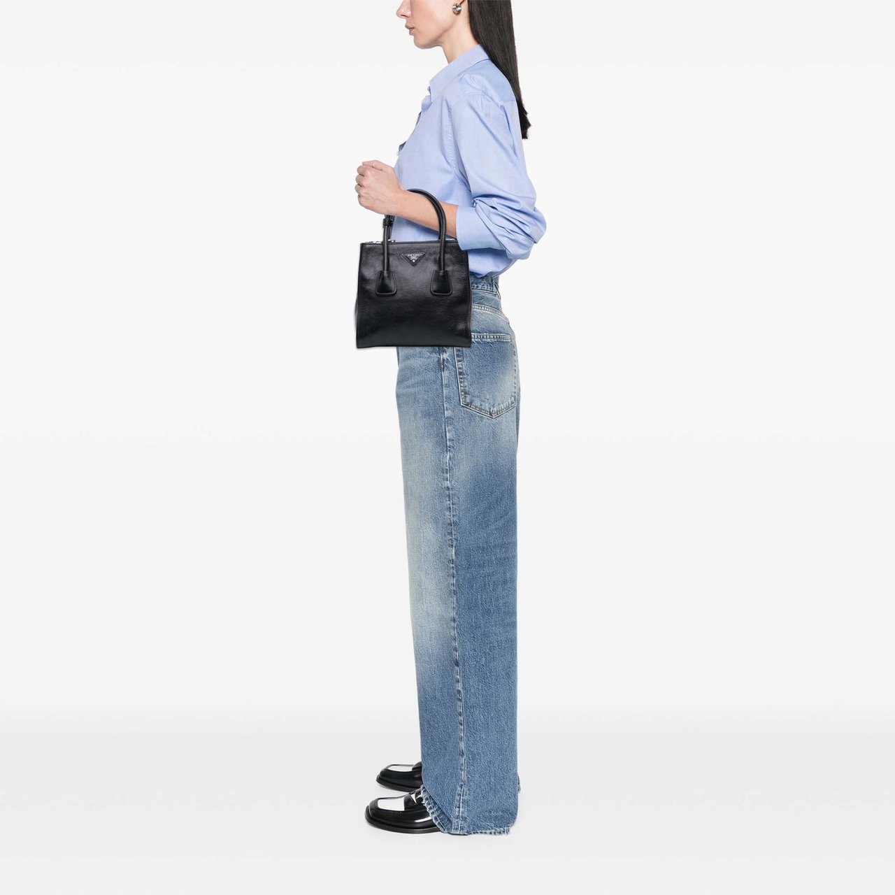 Prada Glace Calf Twin Pocket Satchel Zwart