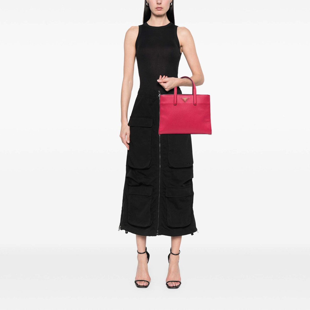 Prada Saffiano Soft Triple Pocket Tote Roze