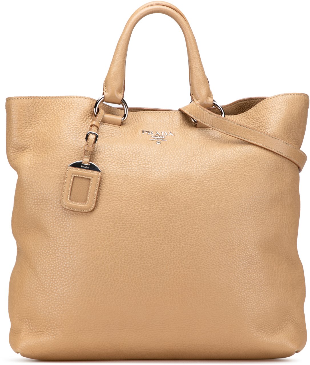 Prada Vitello Daino Open Convertible Tote Bruin