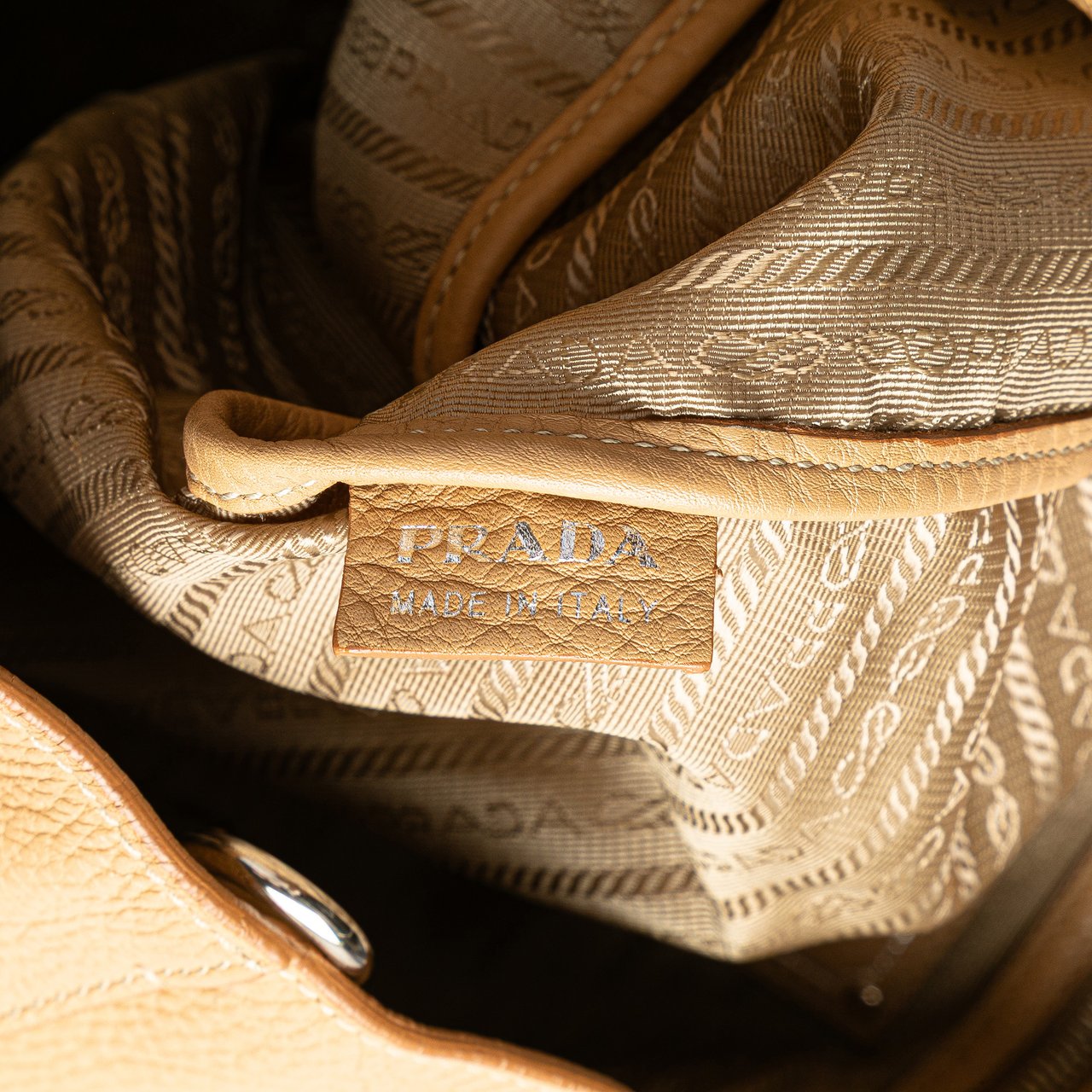 Prada Vitello Daino Open Convertible Tote Bruin