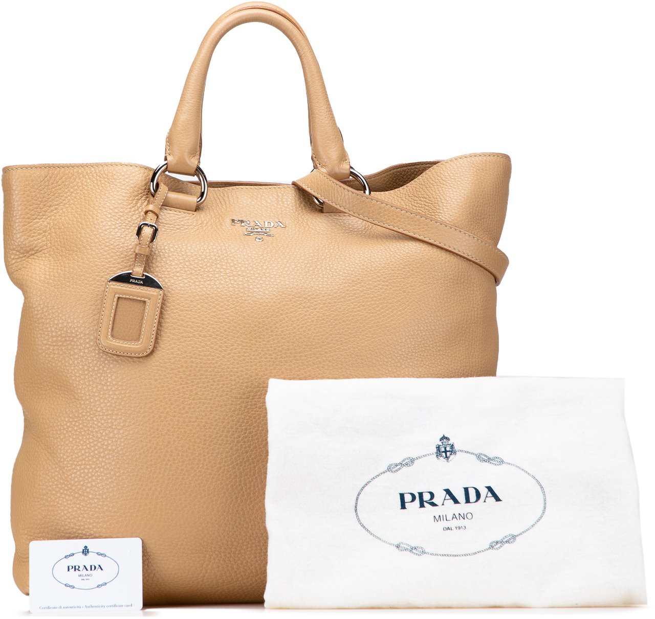 Prada Vitello Daino Open Convertible Tote Bruin