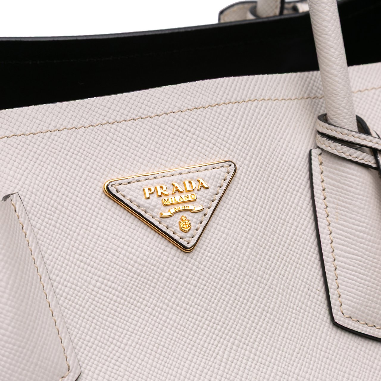Prada Large Saffiano Cuir Double Satchel Wit