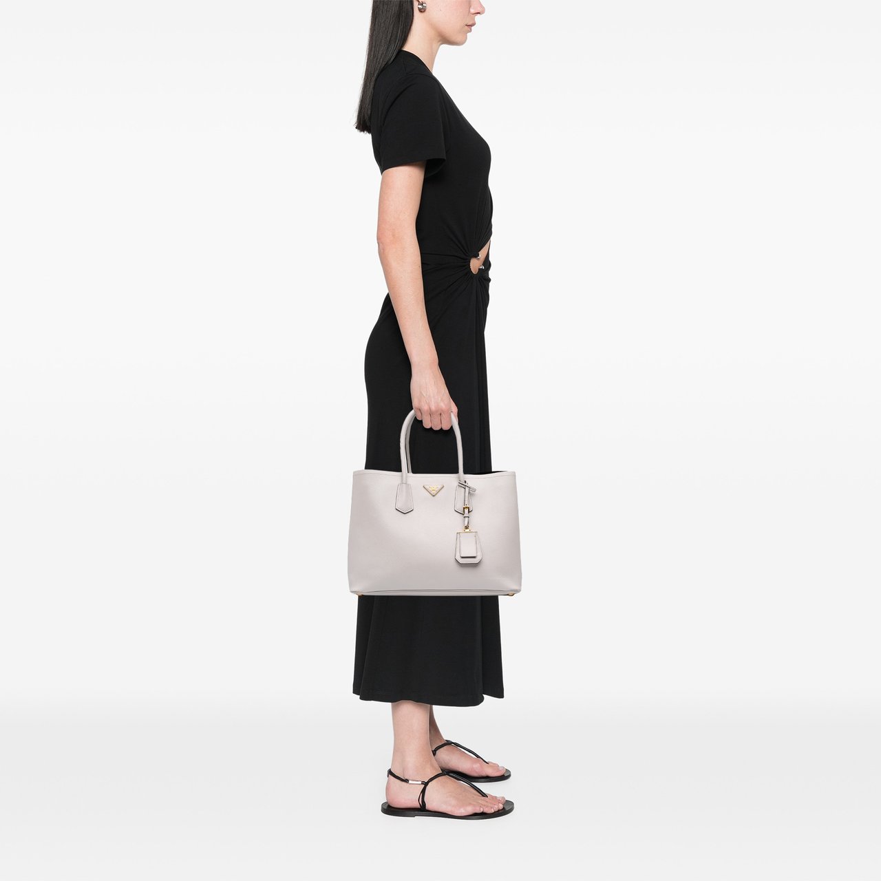 Prada Large Saffiano Cuir Double Satchel Wit