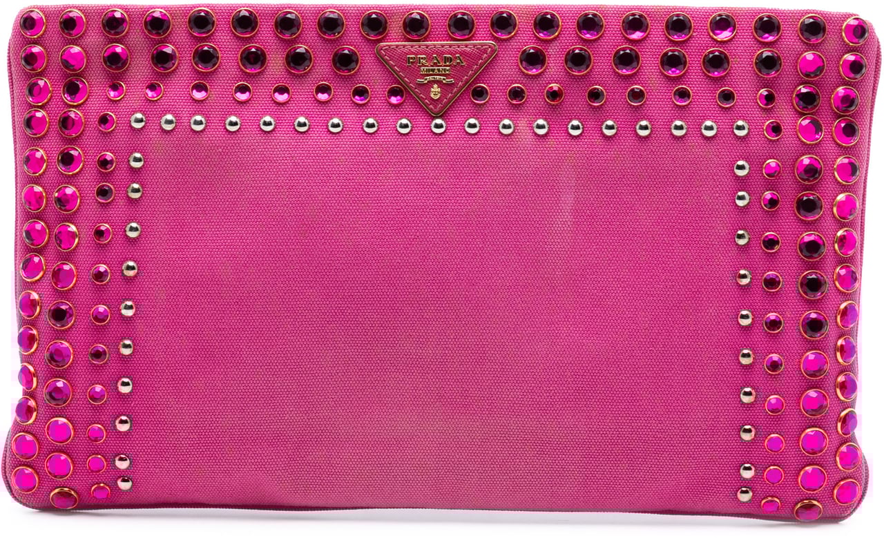 Prada Canvas Canapa Studded Vernice Clutch Roze