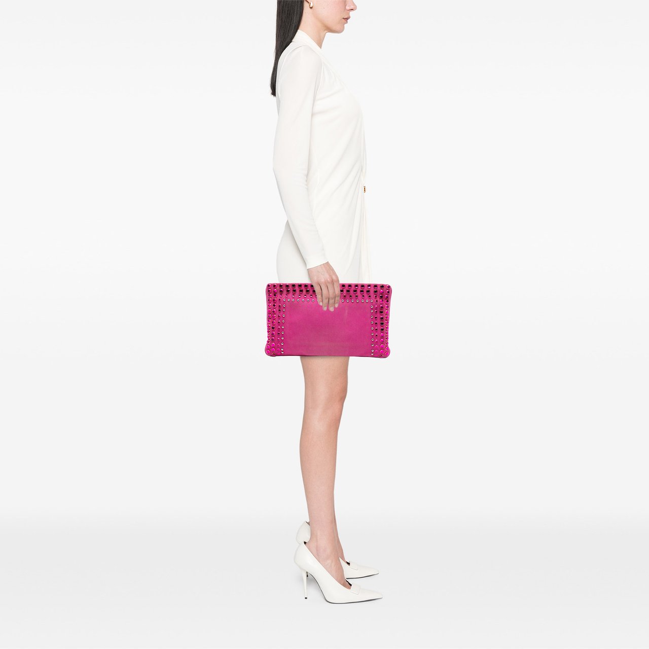 Prada Canvas Canapa Studded Vernice Clutch Roze