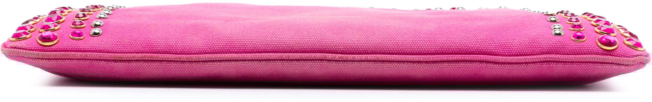 Prada Canvas Canapa Studded Vernice Clutch Roze