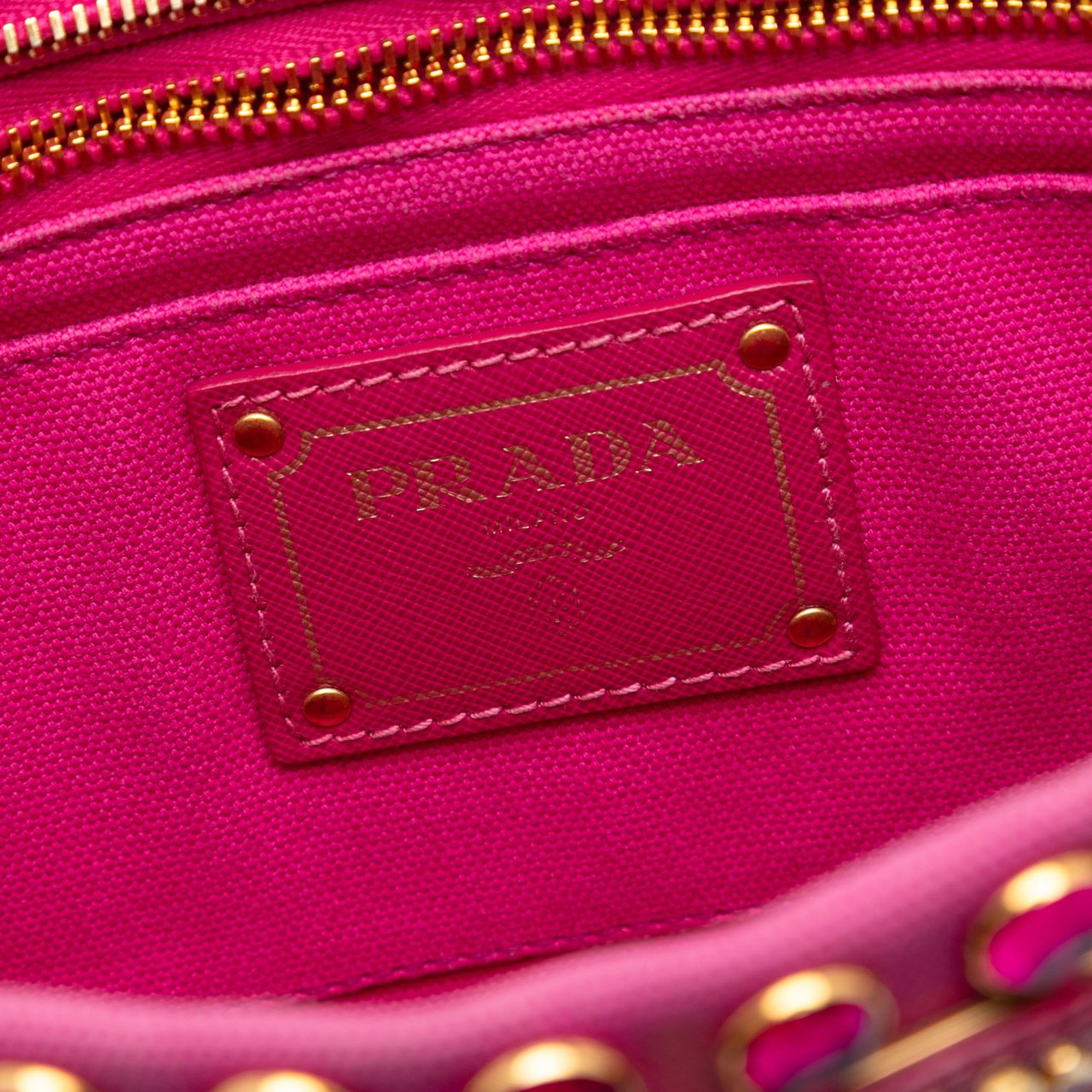 Prada Canvas Canapa Studded Vernice Clutch Roze