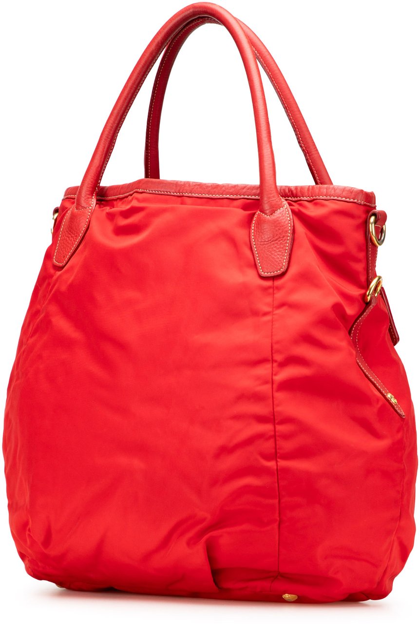 Prada Vitello Daino Trimmed Tessuto Satchel Rood