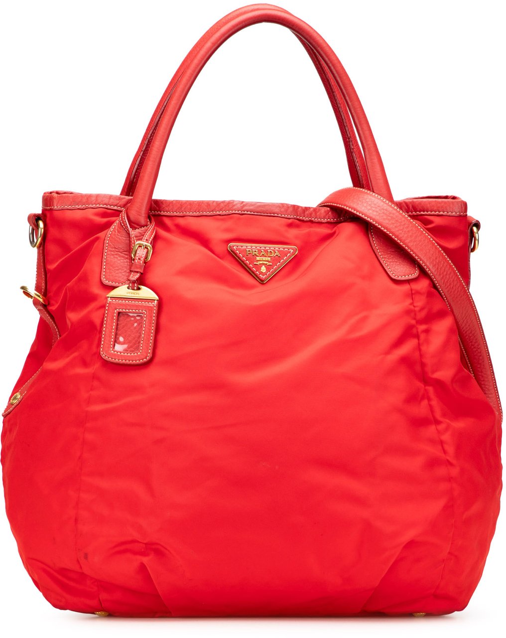 Prada Vitello Daino Trimmed Tessuto Satchel Rood