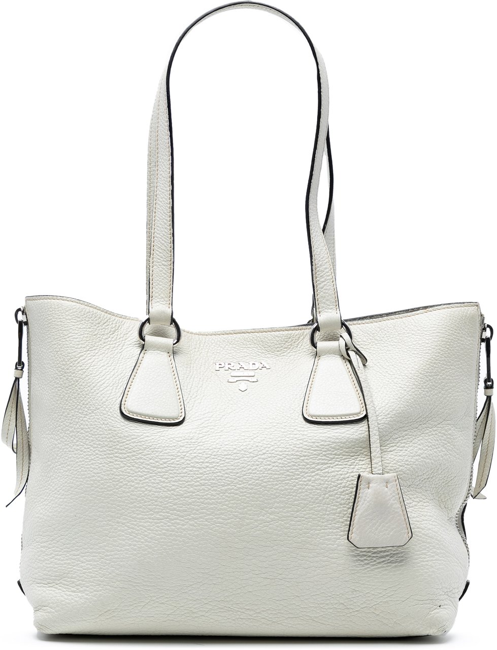 Prada Vitello Daino Side Zip Tote Wit
