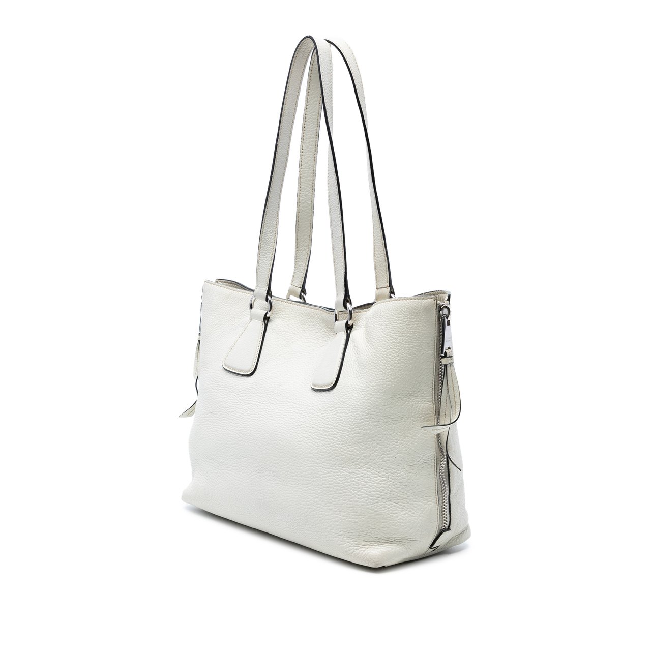 Prada Vitello Daino Side Zip Tote Wit