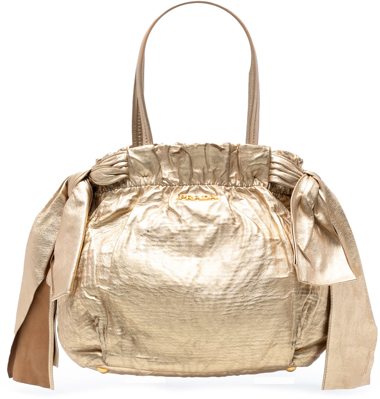 Prada Metallic Nappa Antique Bow Satchel Goud