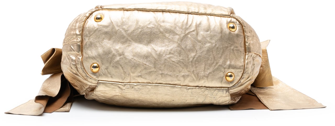 Prada Metallic Nappa Antique Bow Satchel Goud