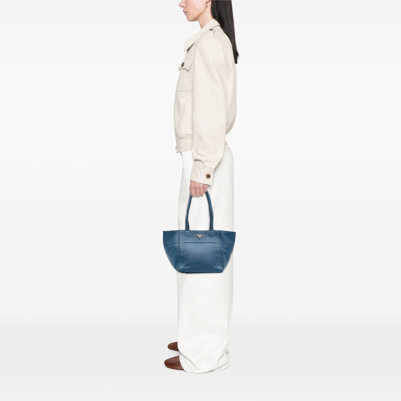 Prada Vitello Daino Tote Blauw