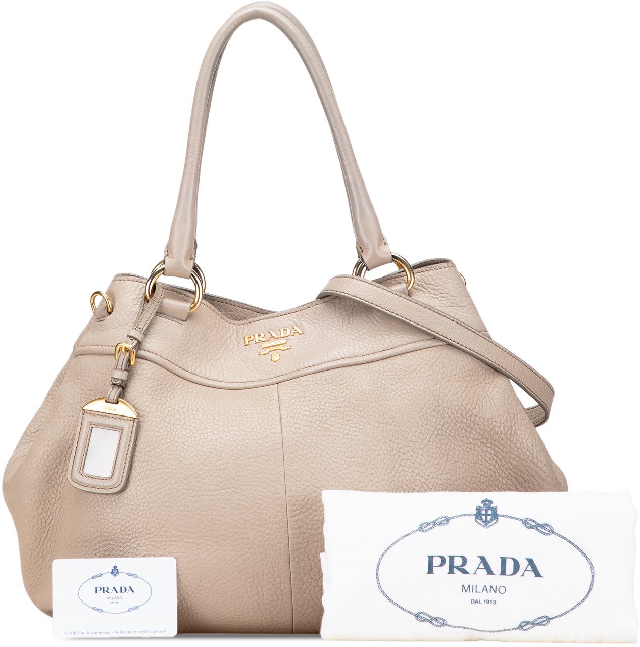 Prada Vitello Daino Open Convertible Tote Bruin