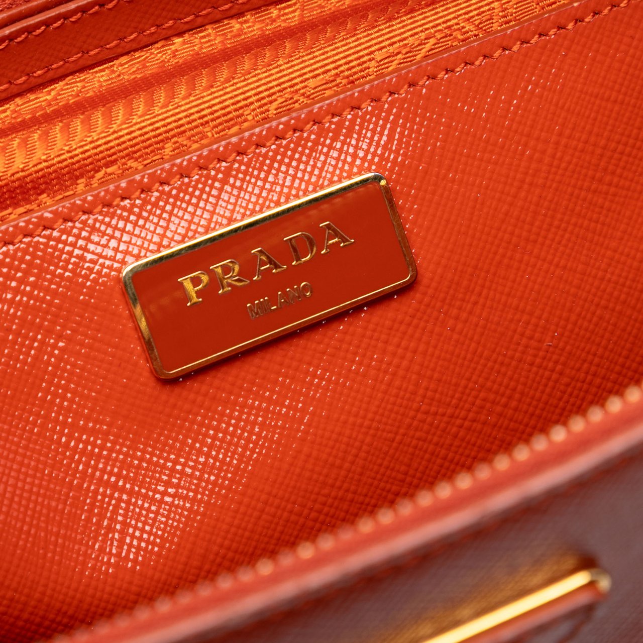 Prada Medium Saffiano Vernice Galleria Double Zip Satchel Oranje