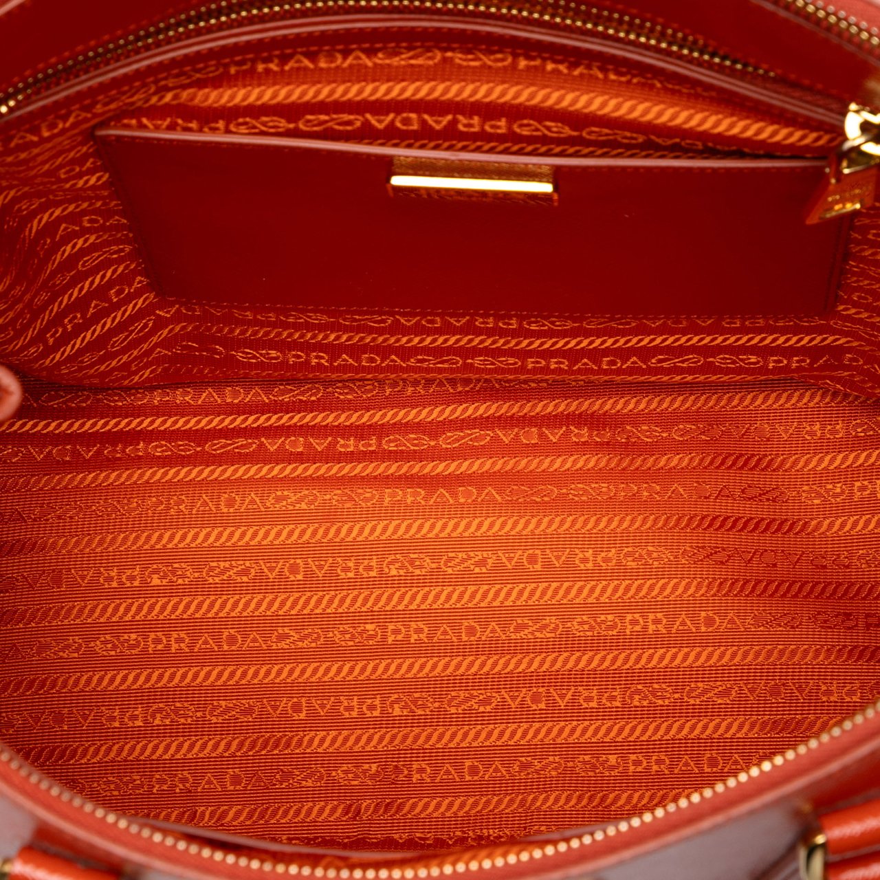 Prada Medium Saffiano Vernice Galleria Double Zip Satchel Oranje