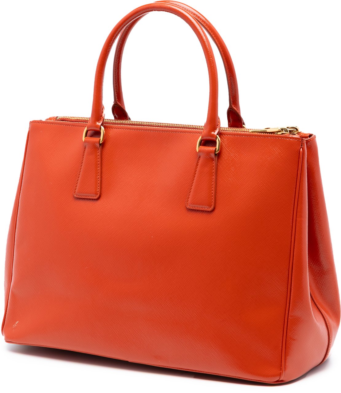 Prada Medium Saffiano Vernice Galleria Double Zip Satchel Oranje