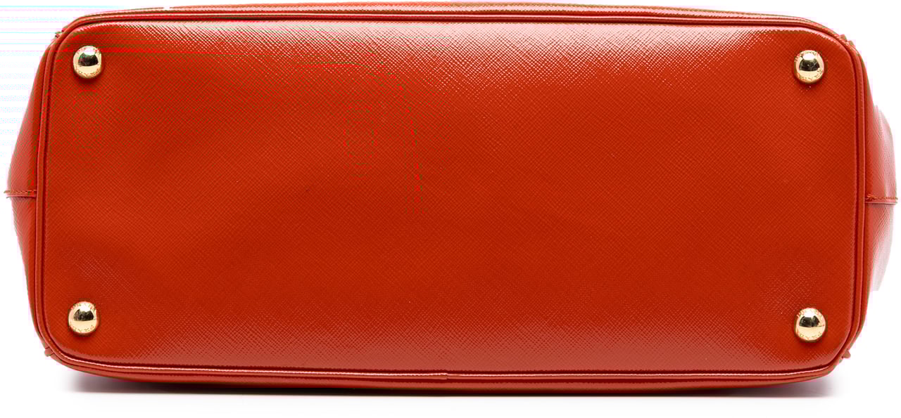 Prada Medium Saffiano Vernice Galleria Double Zip Satchel Oranje