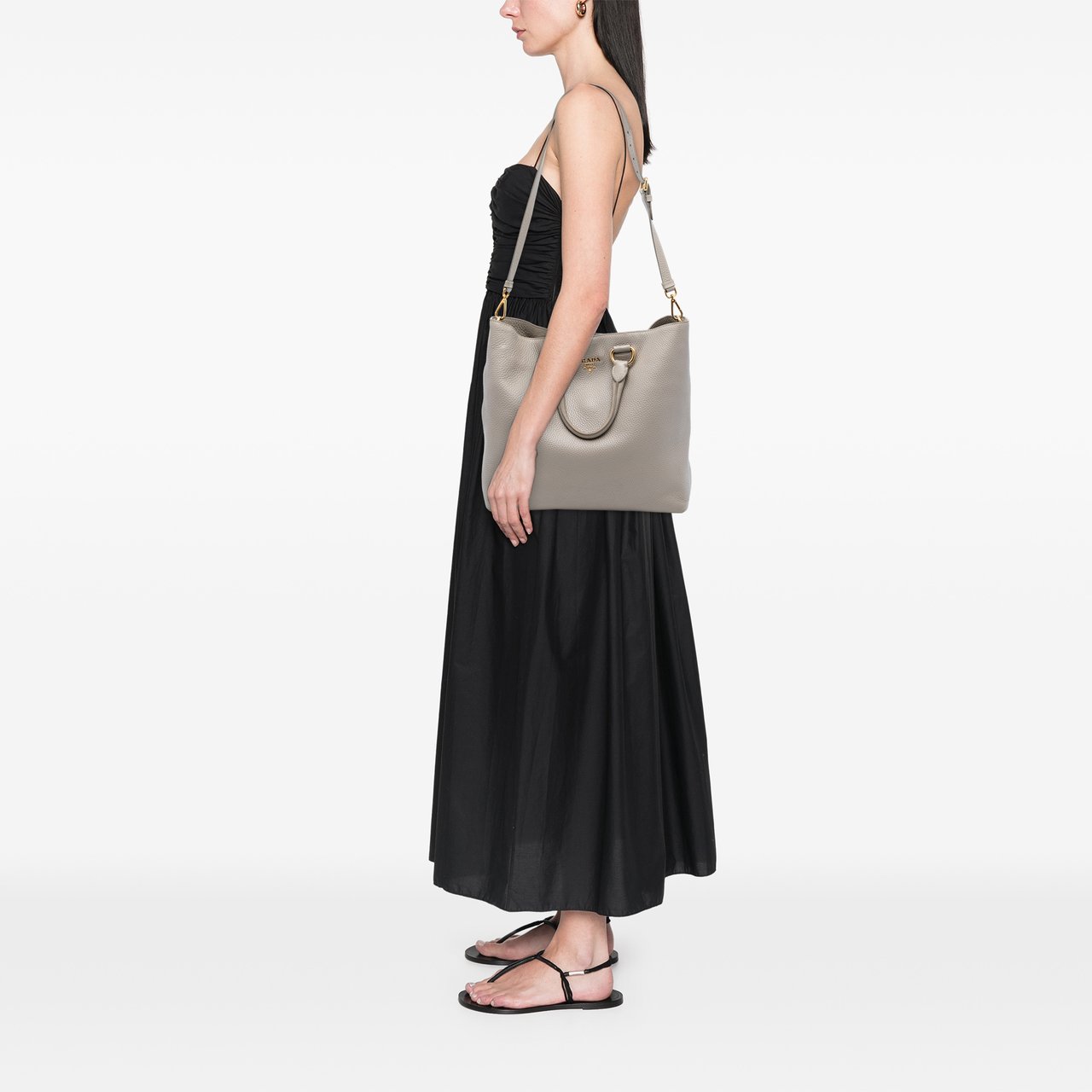 Prada Vitello Daino Open Convertible Tote Grijs