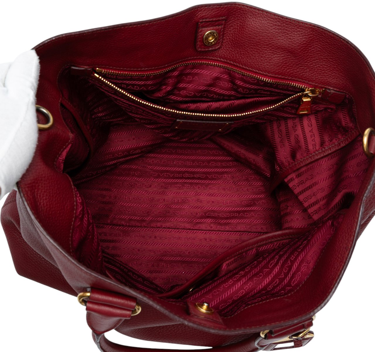 Prada Vitello Daino Open Convertible Tote Rood