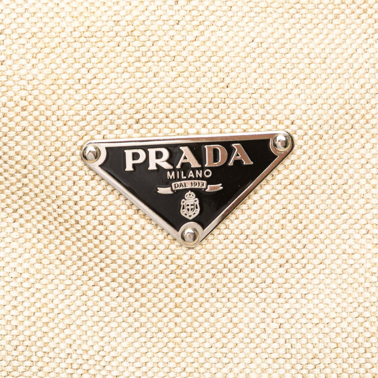 Prada Vitello Trimmed Canvas Canapa Tote Bruin