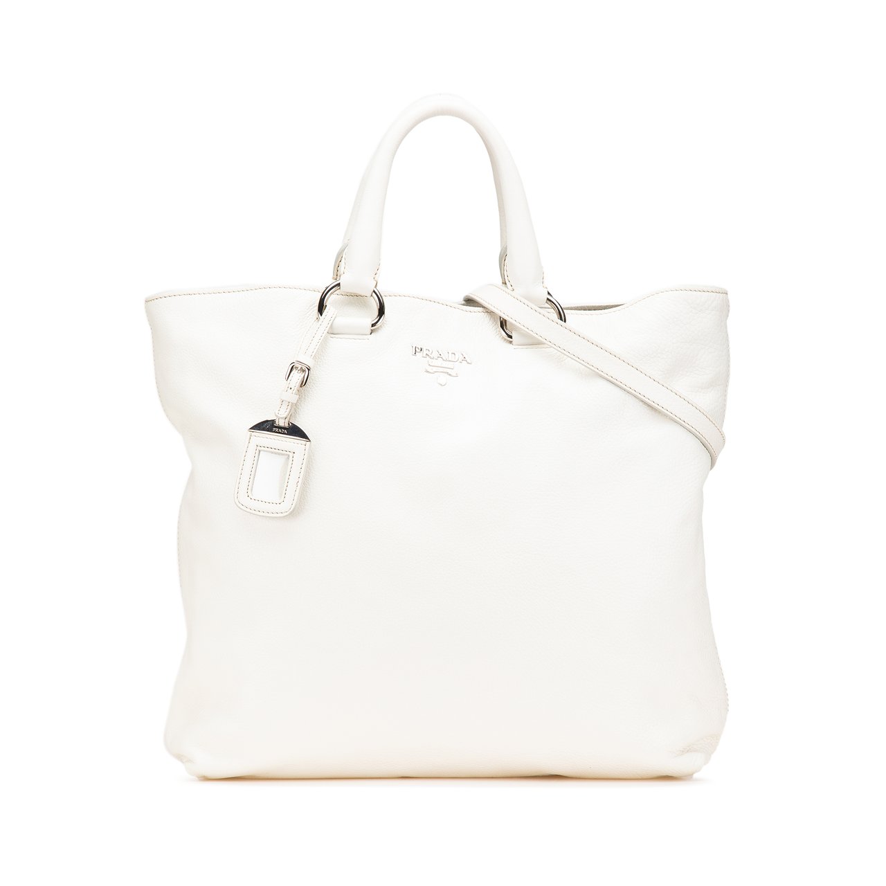 Prada Vitello Daino Open Convertible Tote Wit