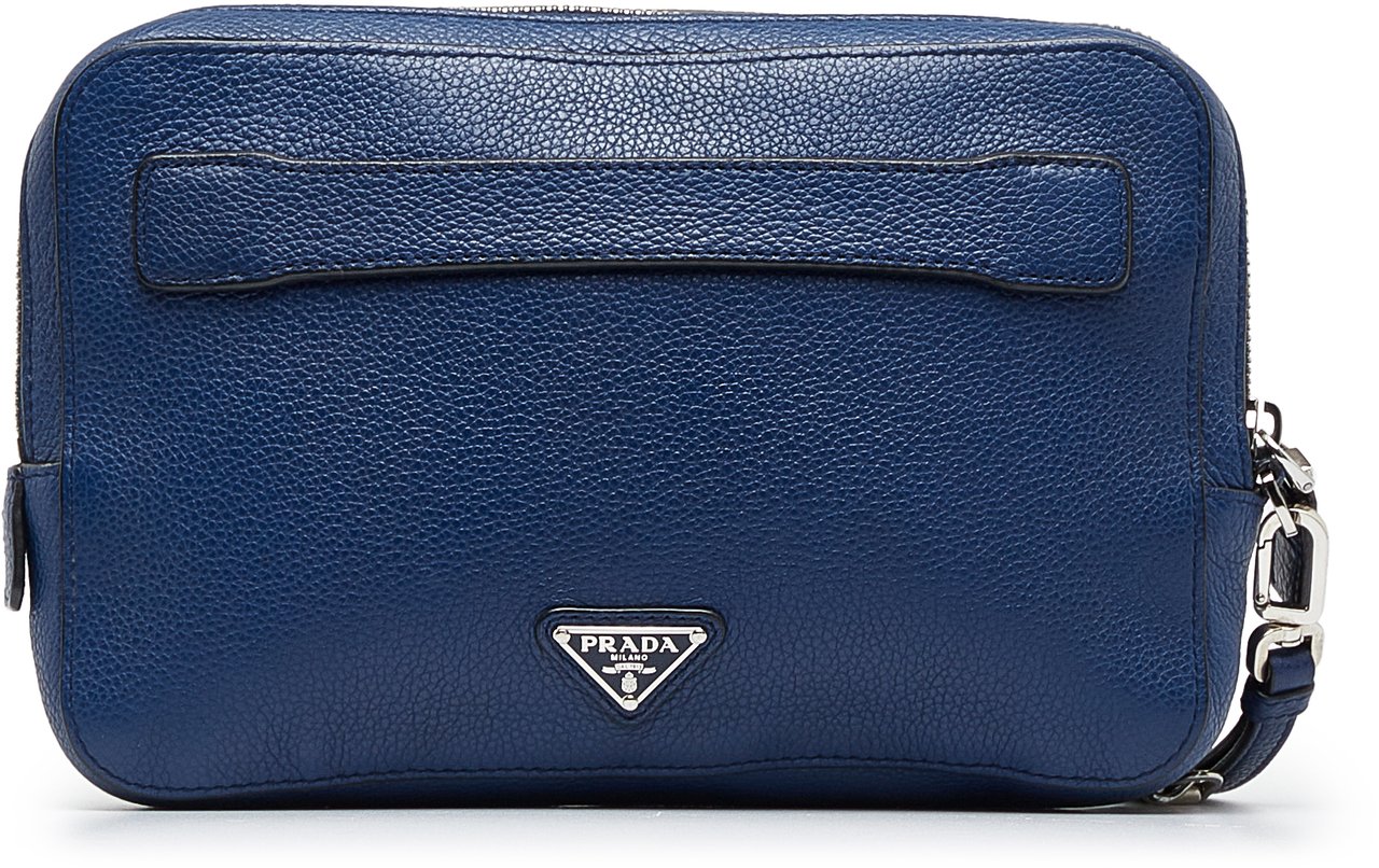 Prada Vitello Daino Clutch Bag Blauw