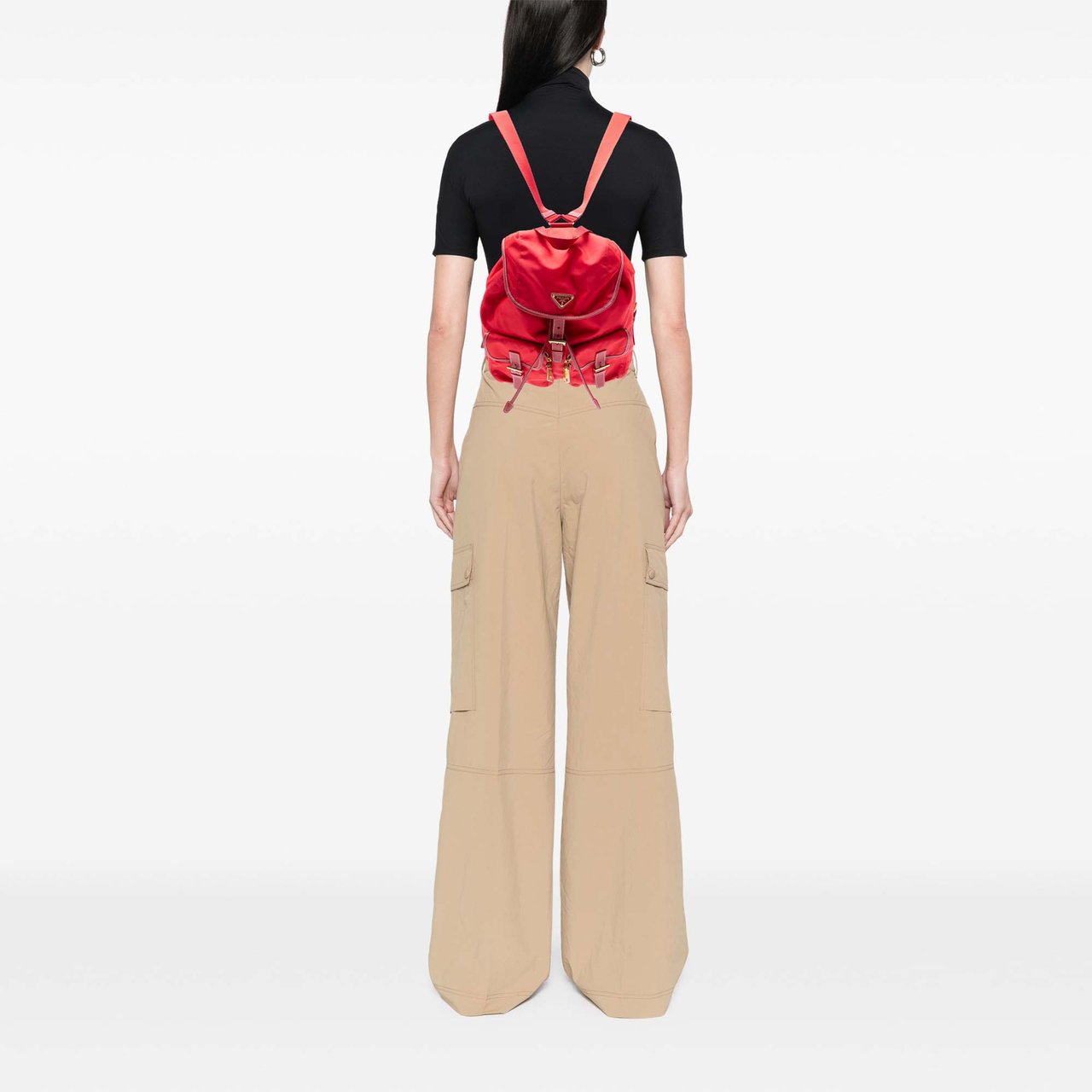 Prada Saffiano Trimmed Tessuto Backpack Rood