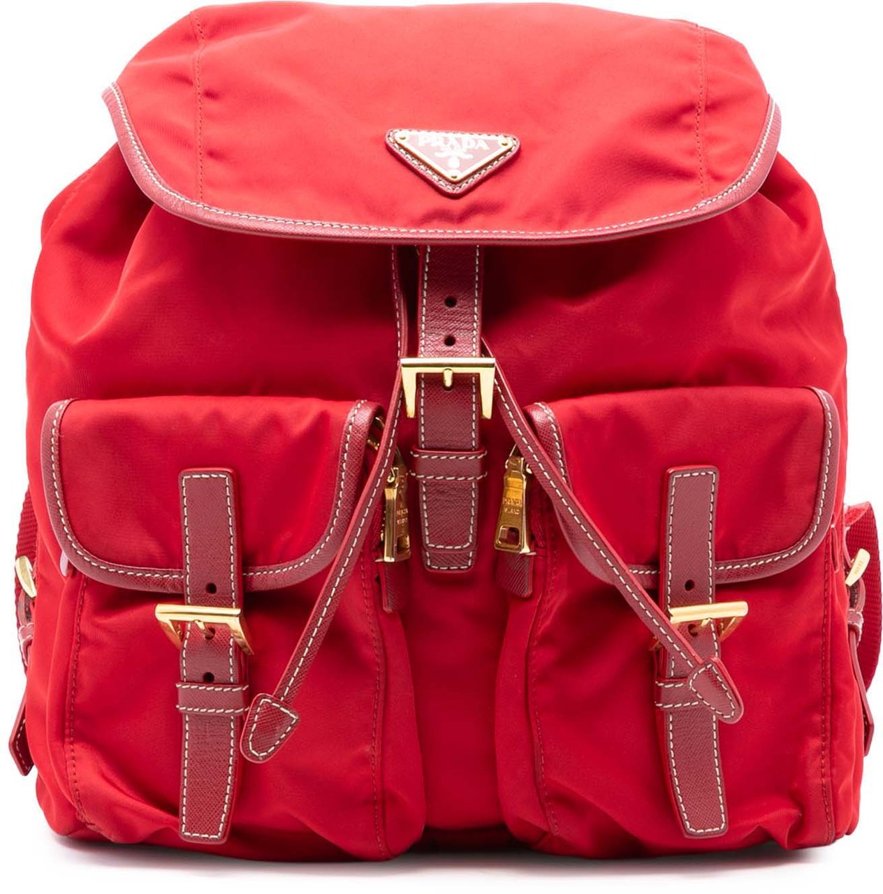 Prada Saffiano Trimmed Tessuto Backpack Rood