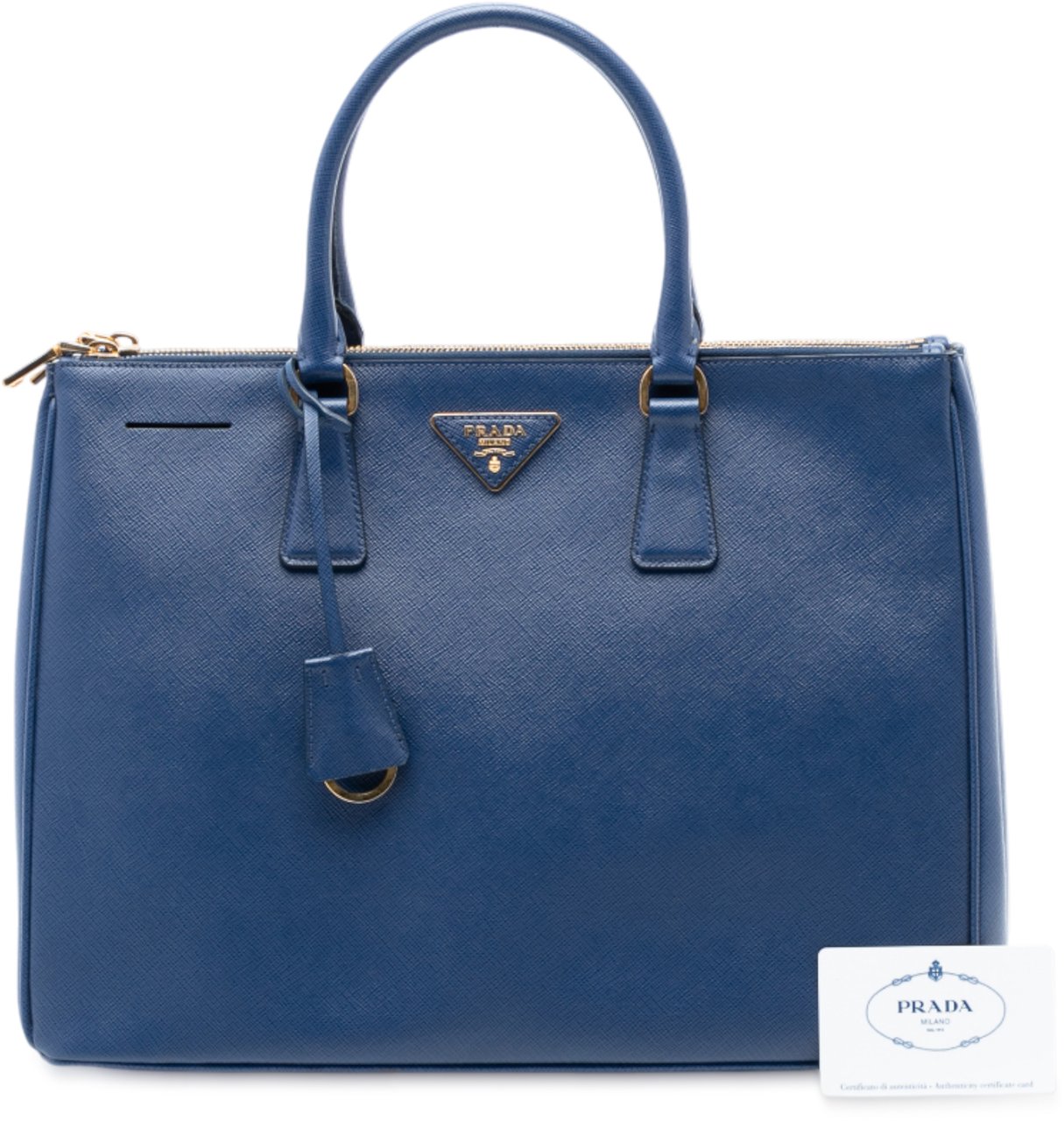 Prada Large Saffiano Lux Galleria Double Zip Tote Blauw