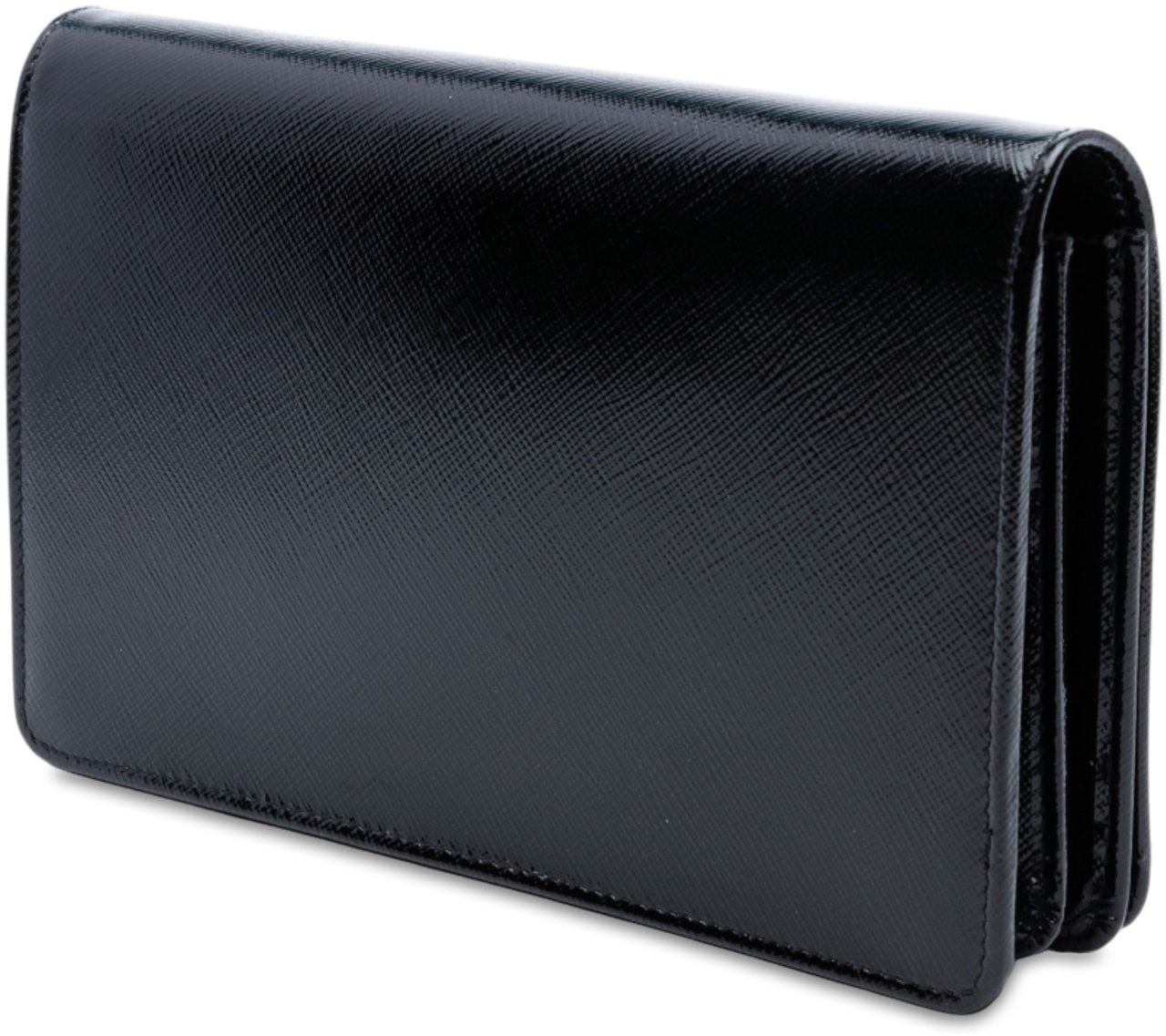 Prada Saffiano Vernice Flip Lock Wallet on Chain Clutch Zwart