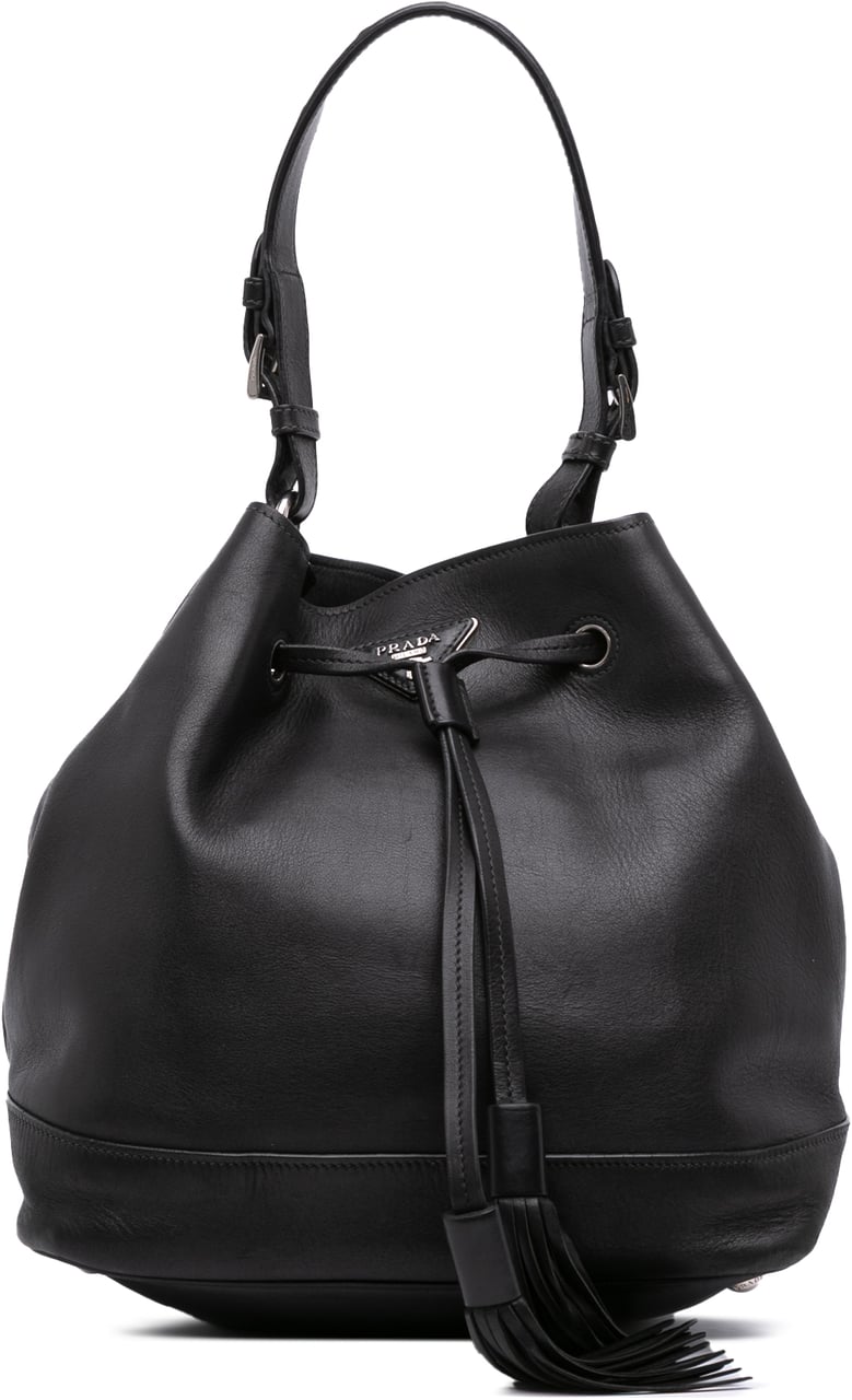 Prada City Calf Drawstring Bucket Bag Zwart