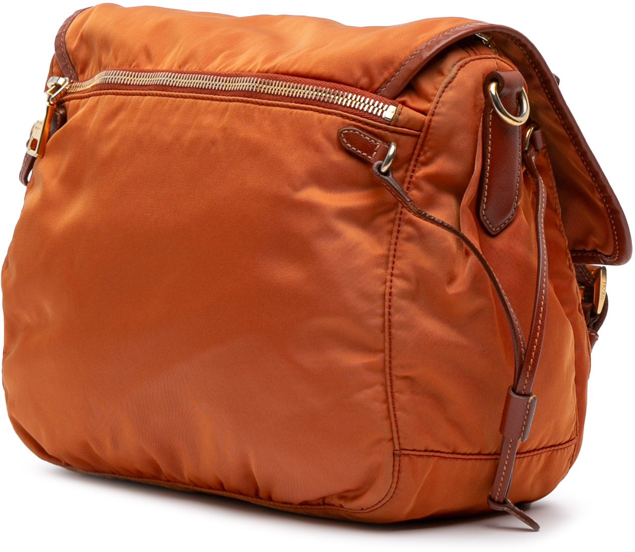 Prada Tessuto Zip Double Buckle Messenger Bag Oranje