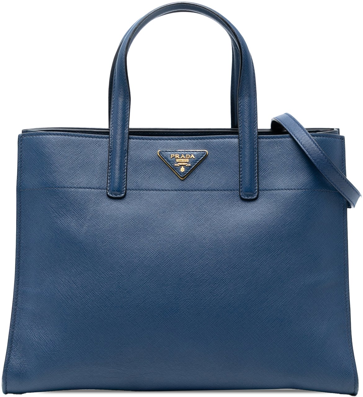 Prada Saffiano Soft Triple Pocket Tote Blauw