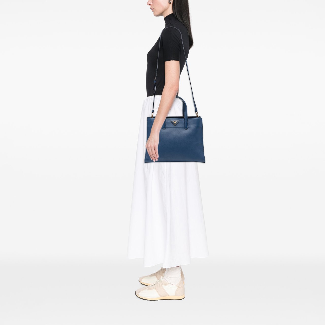 Prada Saffiano Soft Triple Pocket Tote Blauw