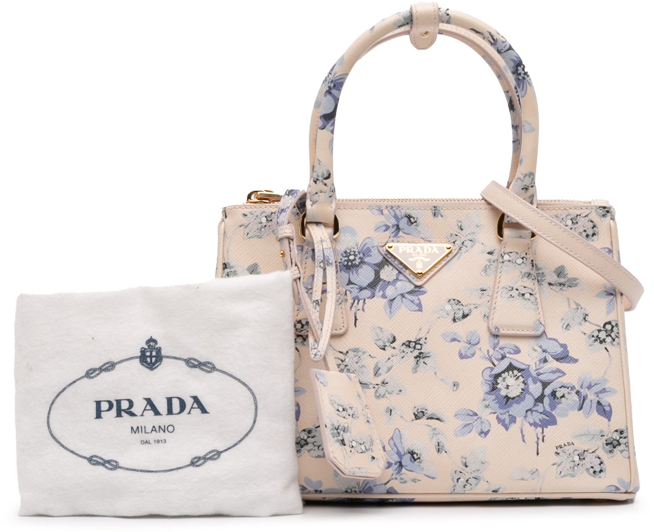 Prada Small Saffiano Lux Galleria Floral Print Double Zip Satchel Roze