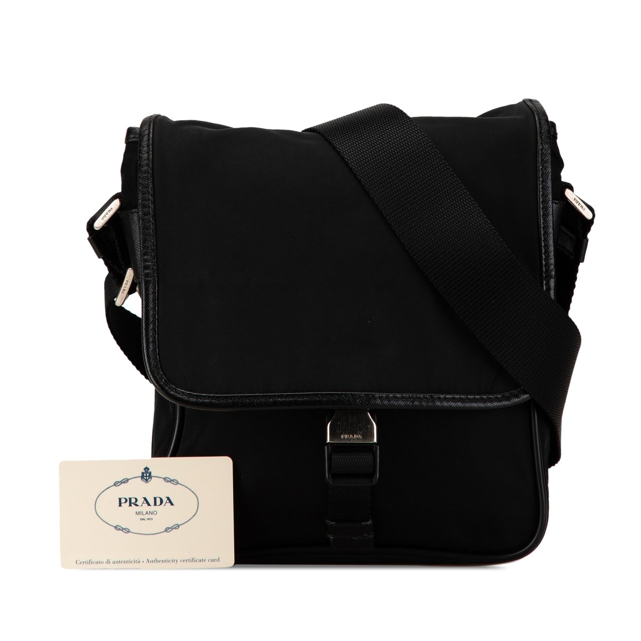 Prada Tessuto Buckle Messenger Bag Zwart