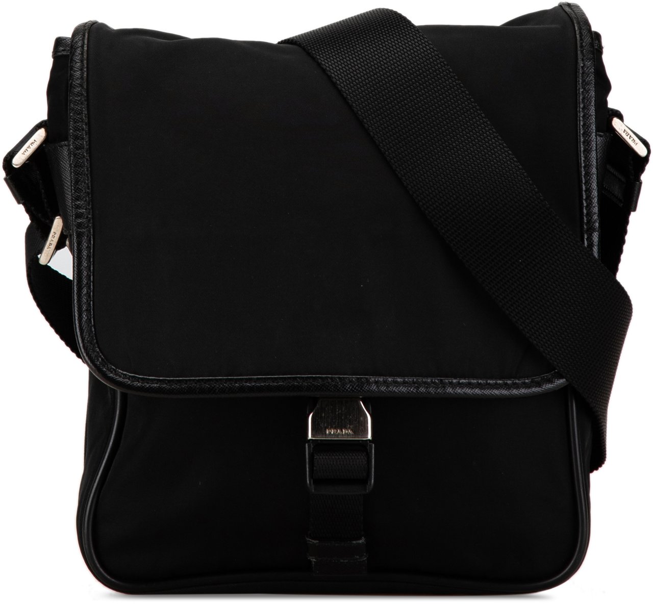 Prada Tessuto Buckle Messenger Bag Zwart