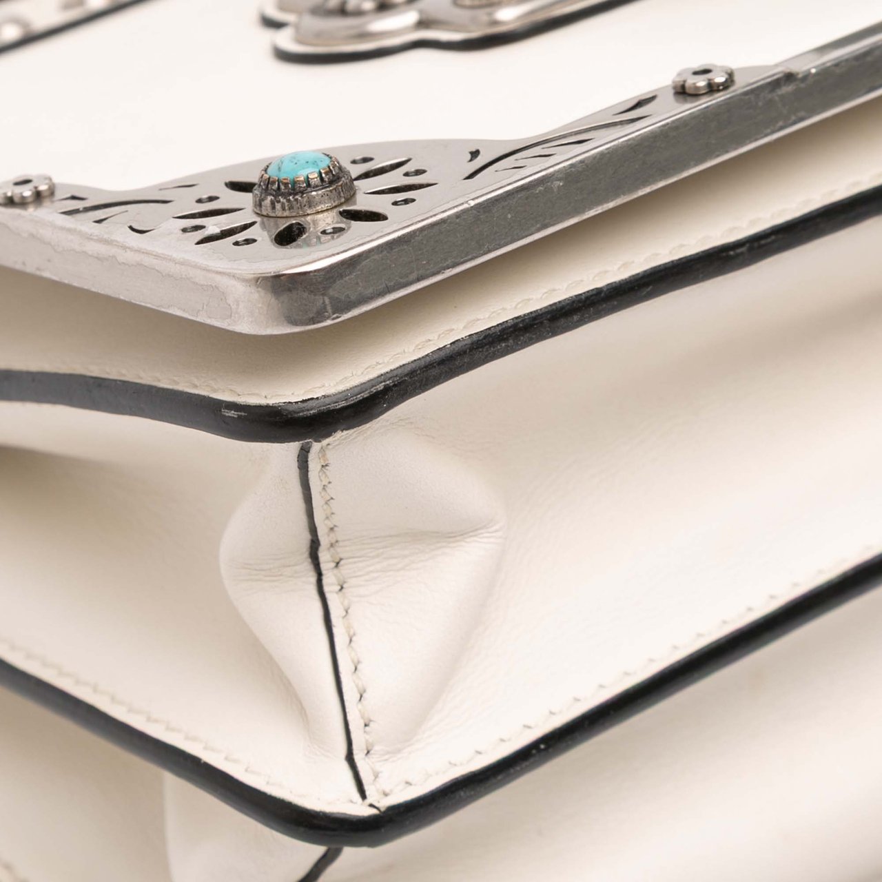 Prada City Calf Studded Folk Cahier Crossbody Wit