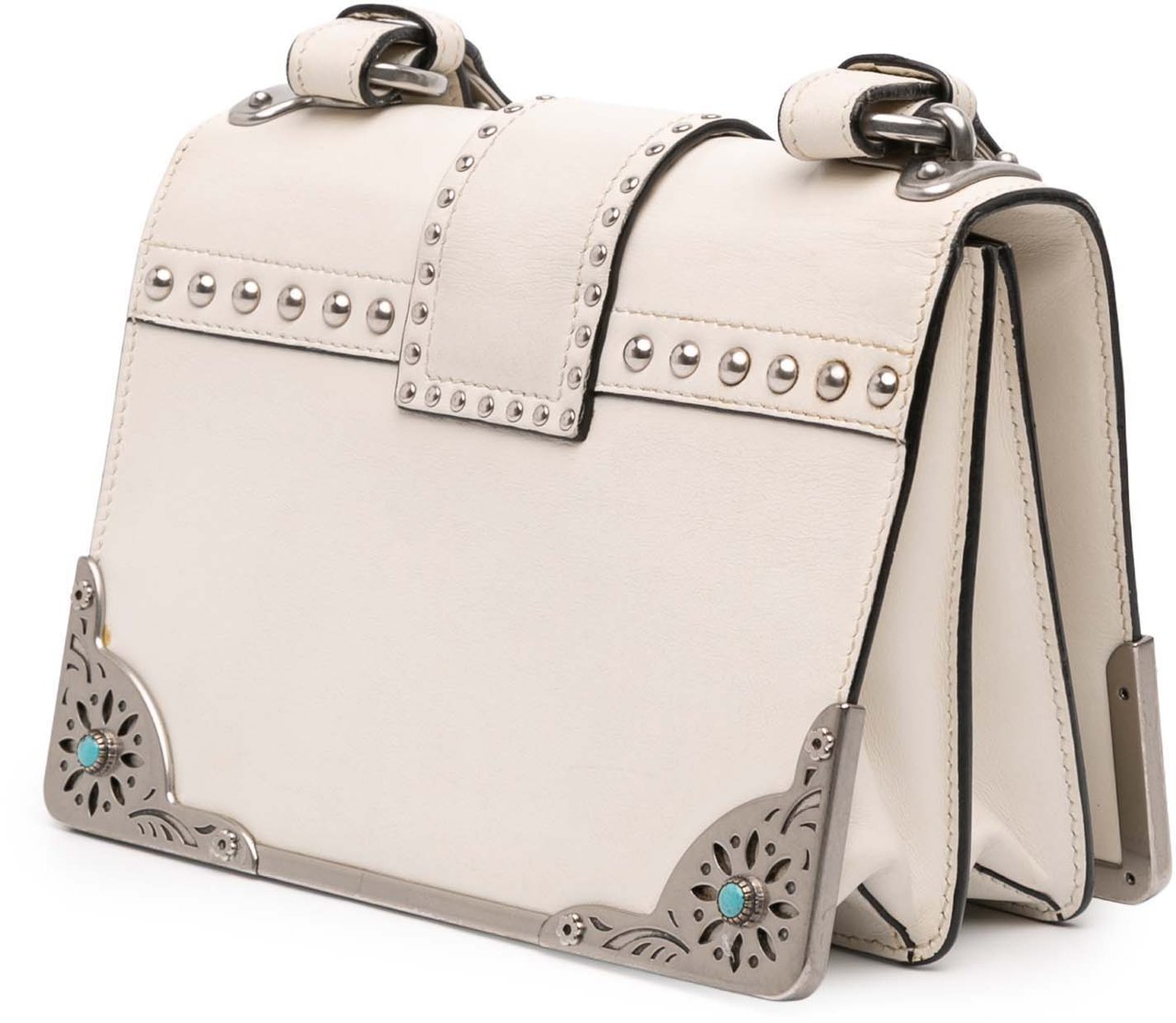Prada City Calf Studded Folk Cahier Crossbody Wit
