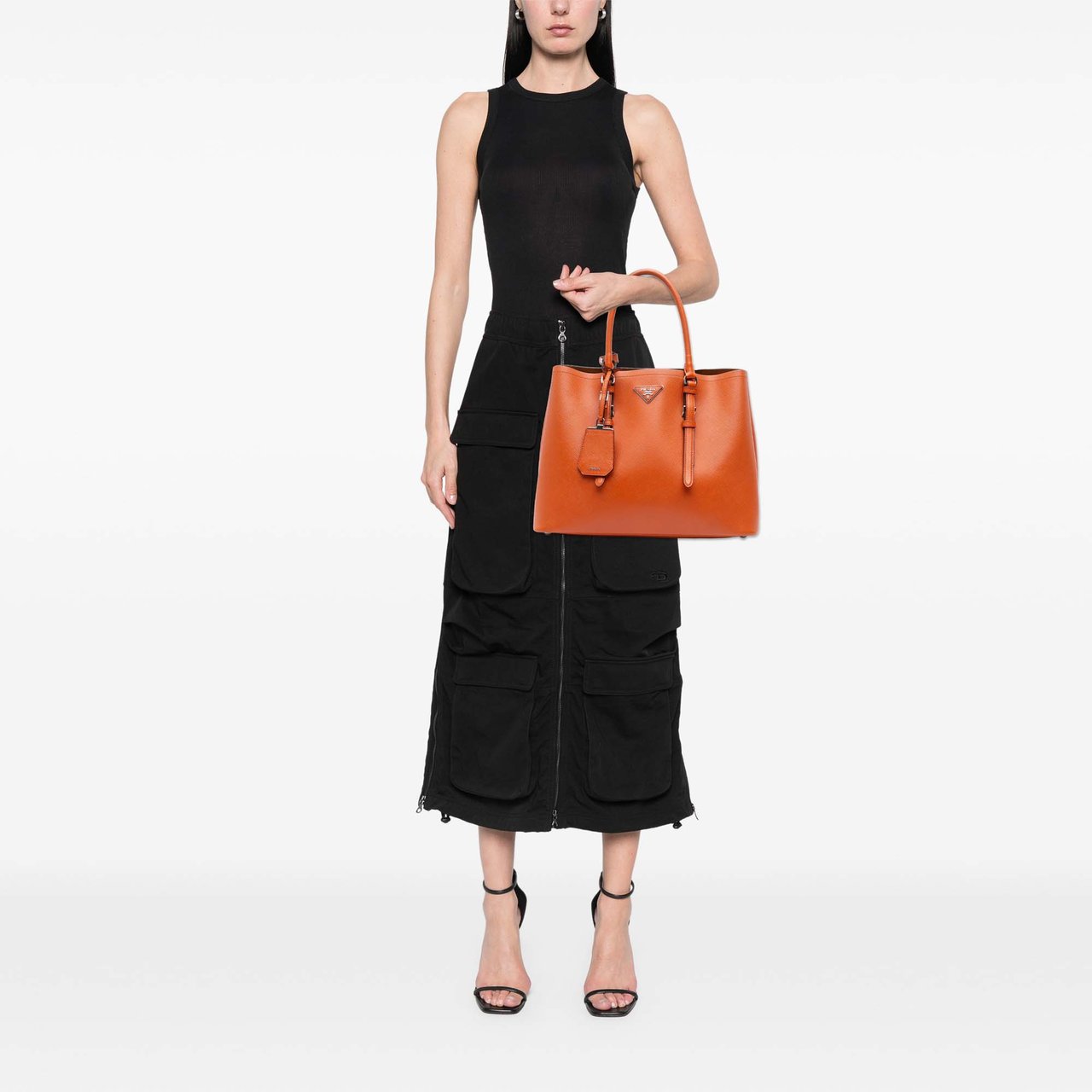 Prada Medium Saffiano Cuir Double Satchel Oranje